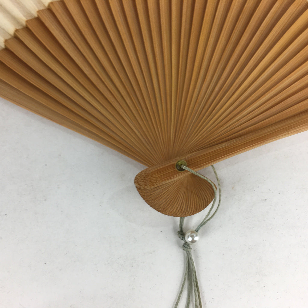 Japanese Folding Fan Vtg Sensu Vtg White Paper Bamboo Frame Silver Mark 4D540