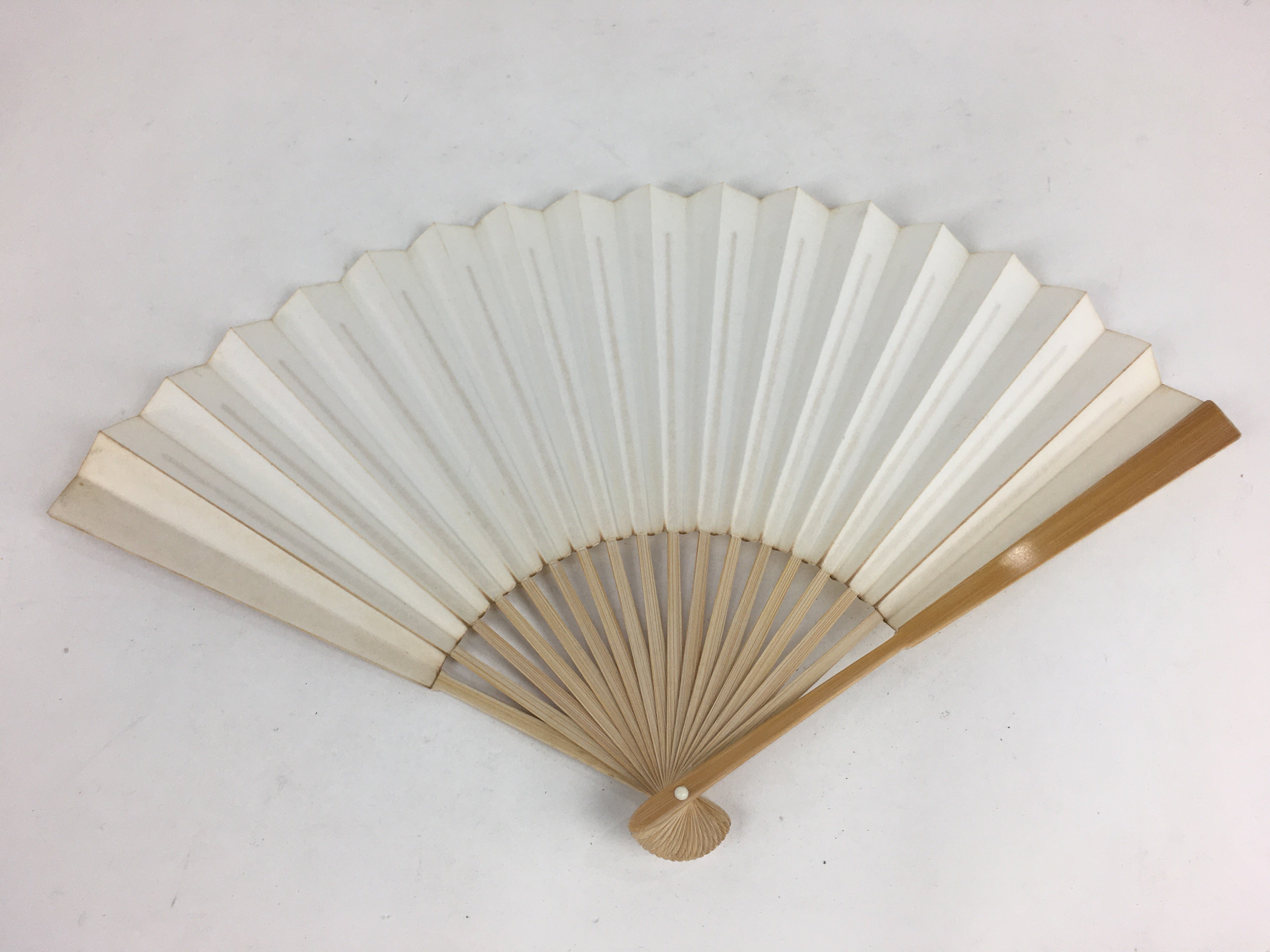 Japanese Folding Fan Vtg Sensu Vtg White Plain Paper Bamboo Frame 4D549