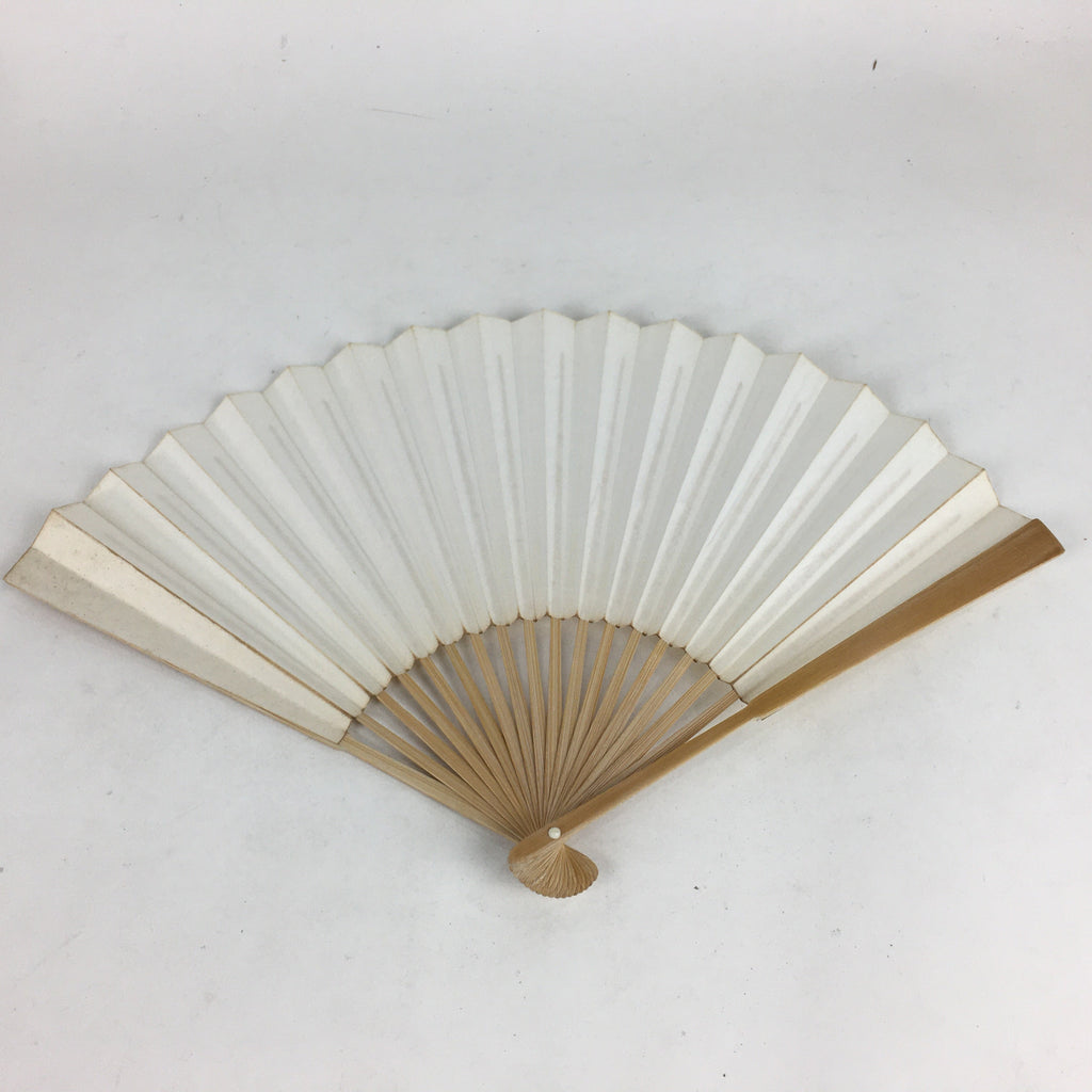 Japanese Folding Fan Vtg Sensu Vtg White Plain Paper Bamboo Frame 4D549