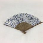 Japanese Folding Fan Vtg Sensu White Fabric Bamboo Frame Blue Flower 4D528