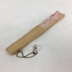Japanese Folding Fan Vtg Sensu White Fabric Bamboo Frame Pink Flower 4D543
