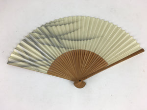 Japanese Folding Fan Vtg Sensu White Paper Bamboo Frame Silver Lines 4D527