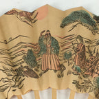 Japanese Folding Fan Vtg Sensu Wood Frame Paper Picture of Takasago 4D604
