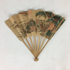 Japanese Folding Fan Vtg Sensu Wood Frame Paper Picture of Takasago 4D604