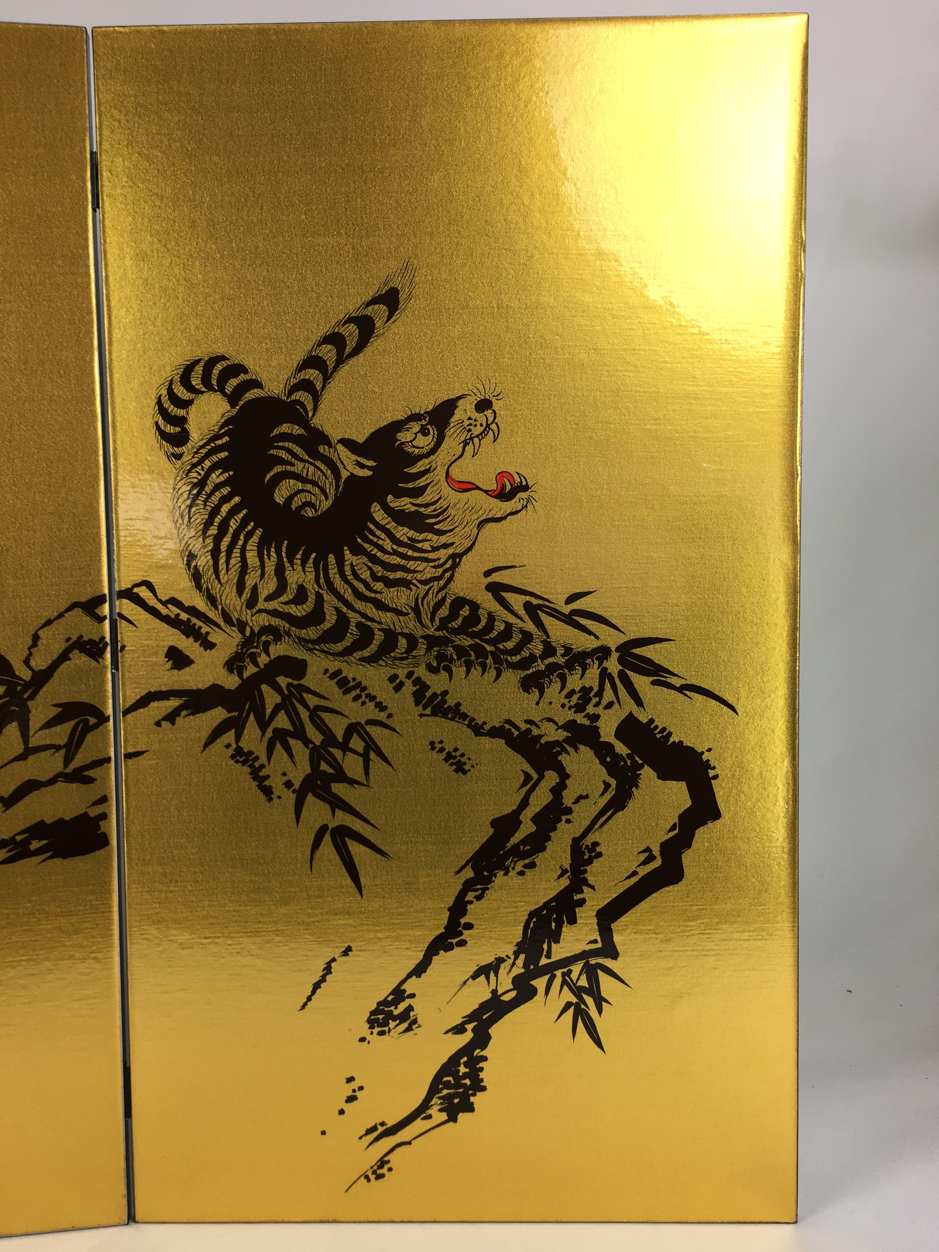 Japanese Folding Screen Byobu Panel Vtg Boy's Day Decoration Tiger FL48