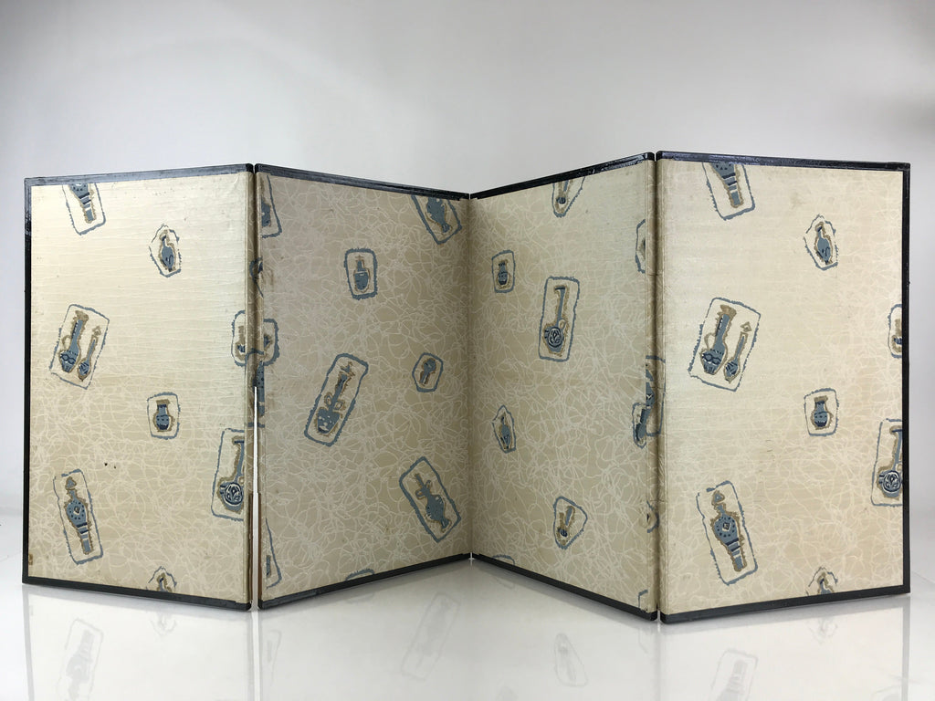 Japanese Folding Screen Byobu Panel Vtg Hina Doll Furniture Gold ID474