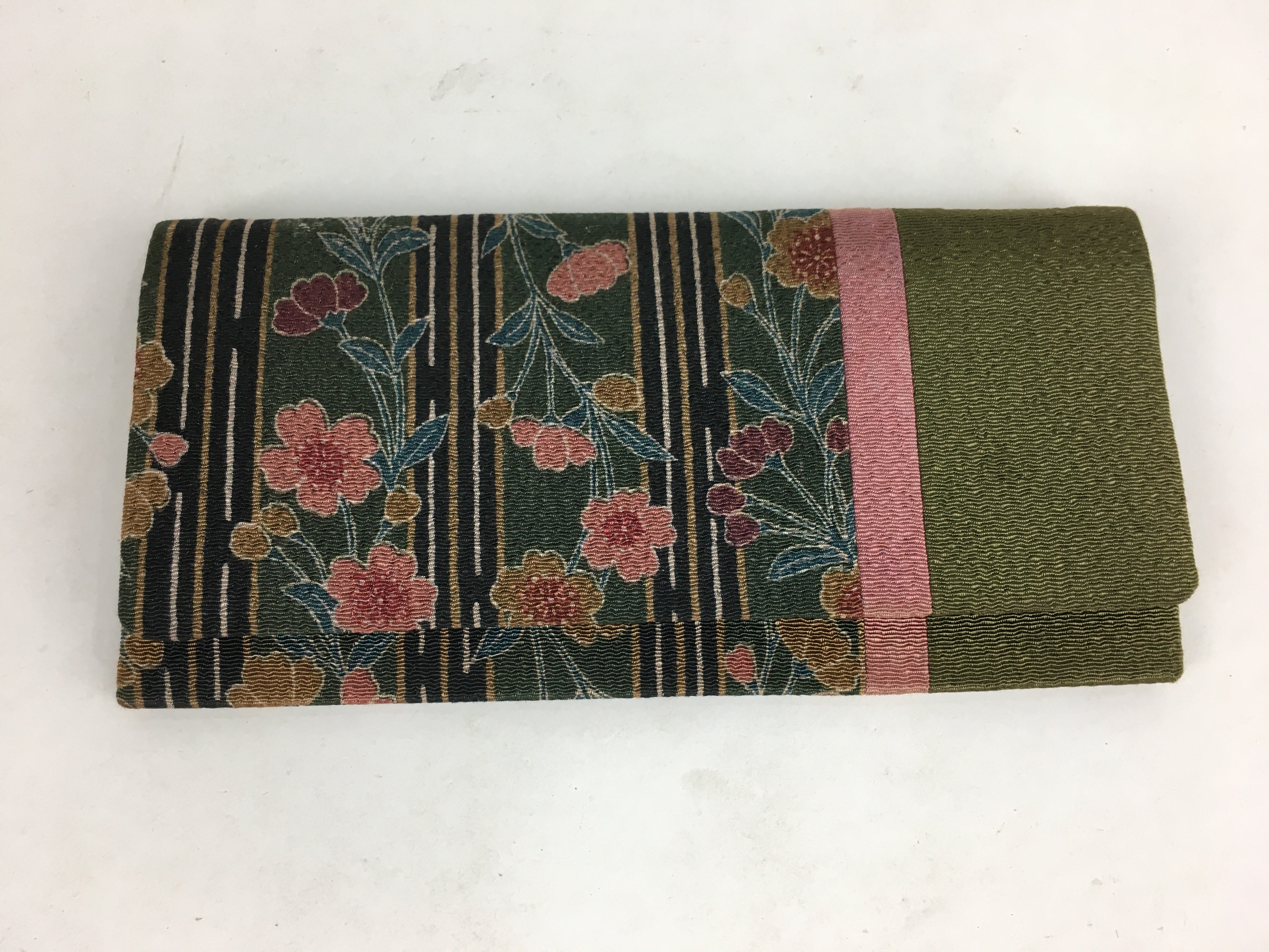 Japanese Folk Craft Fabric Long Wallet Vtg Coin Purse Zipper Pink