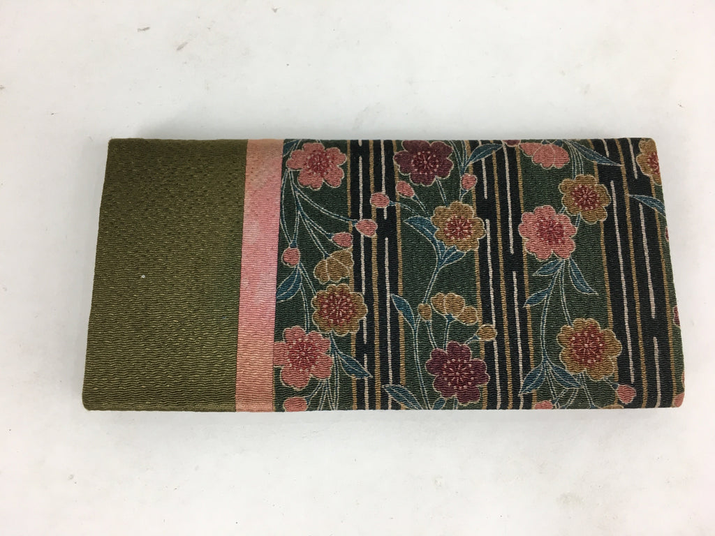 Japanese Folk Craft Fabric Long Wallet Vtg Coin Purse Zipper Pink Flower KB35