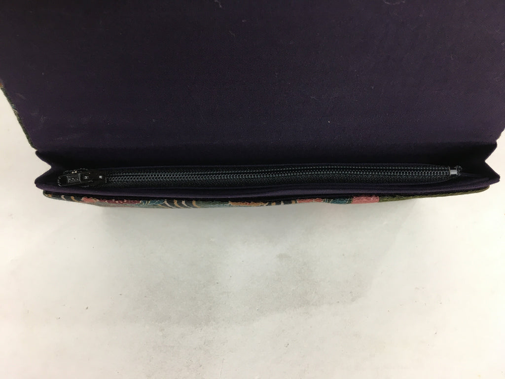 Japanese Folk Craft Fabric Long Wallet Vtg Coin Purse Zipper Pink Flower KB35