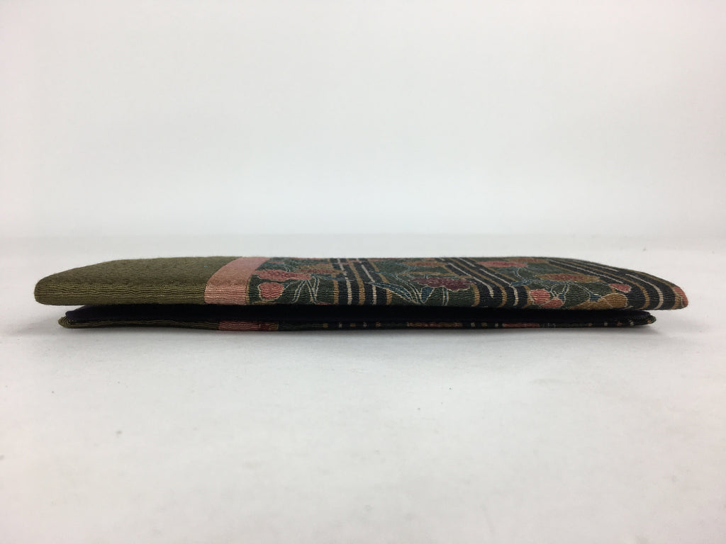 Japanese Folk Craft Fabric Long Wallet Vtg Coin Purse Zipper Pink Flower KB35