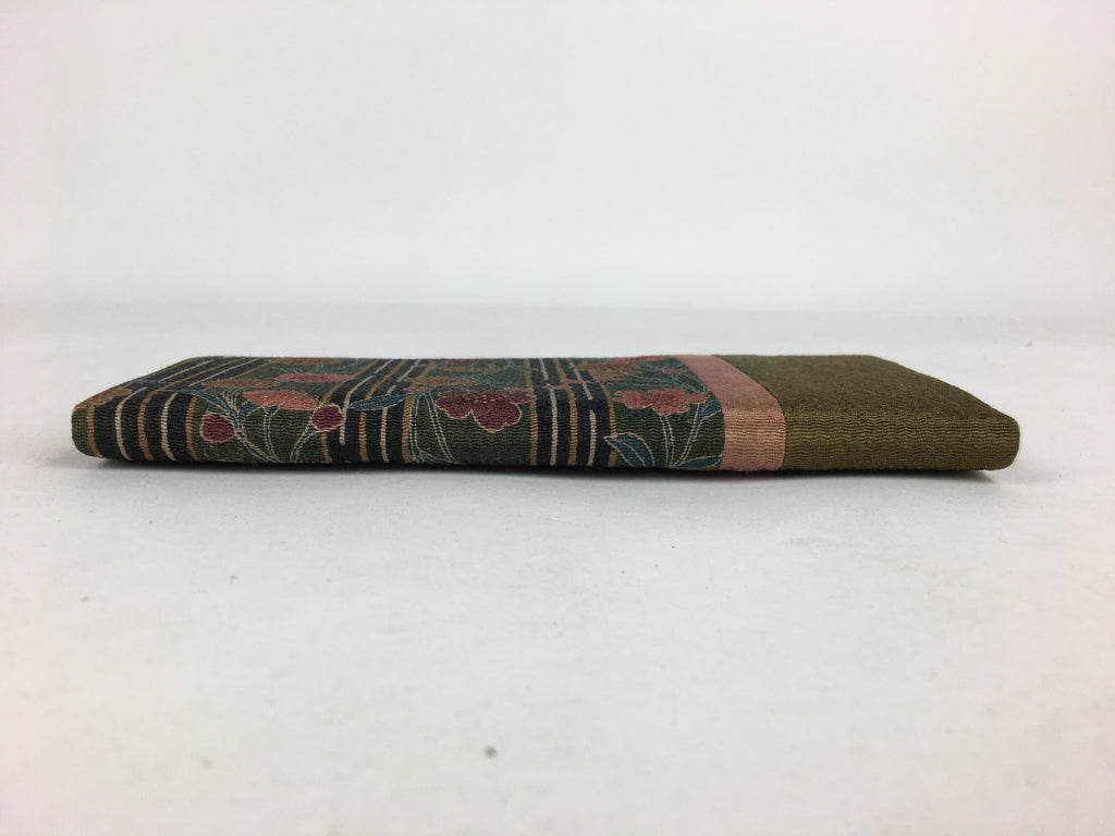 Japanese Folk Craft Fabric Long Wallet Vtg Coin Purse Zipper Pink Flower KB35