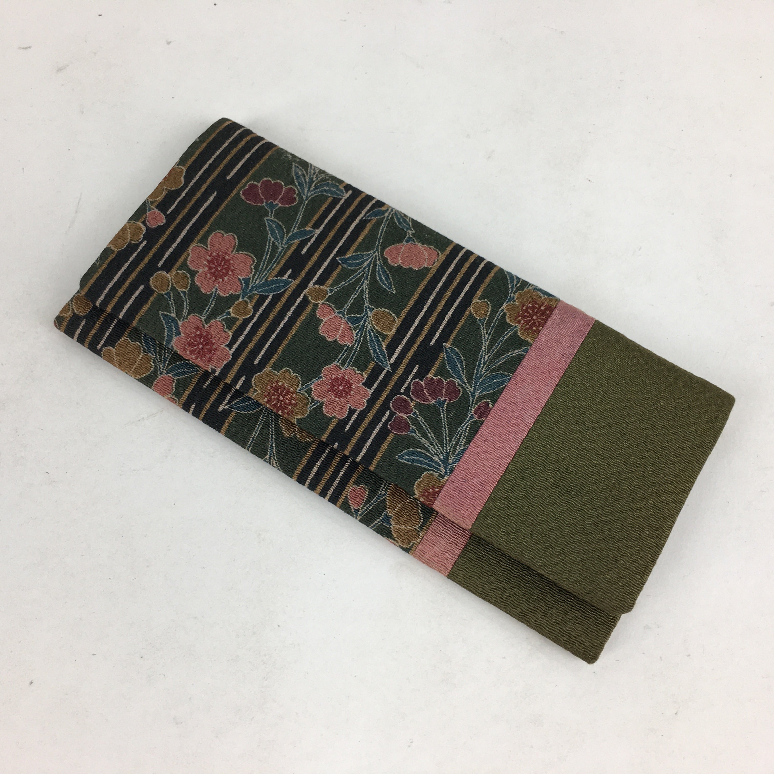 Japanese Folk Craft Fabric Long Wallet Vtg Coin Purse Zipper Pink Flower KB35