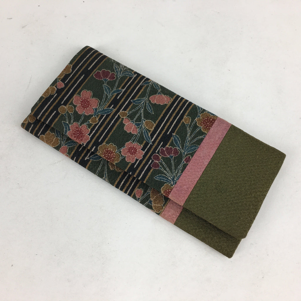 Japanese Folk Craft Fabric Long Wallet Vtg Coin Purse Zipper Pink