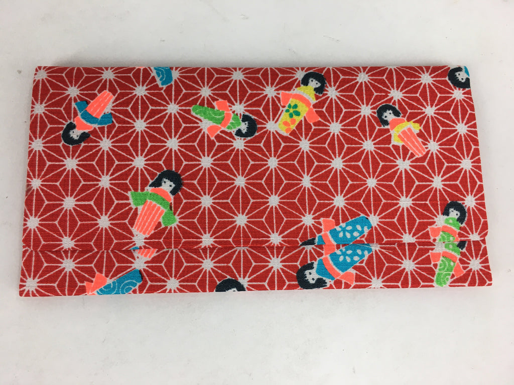 Japanese Folk Craft Fabric Long Wallet Vtg Yuzen Textile Flower Red KB49