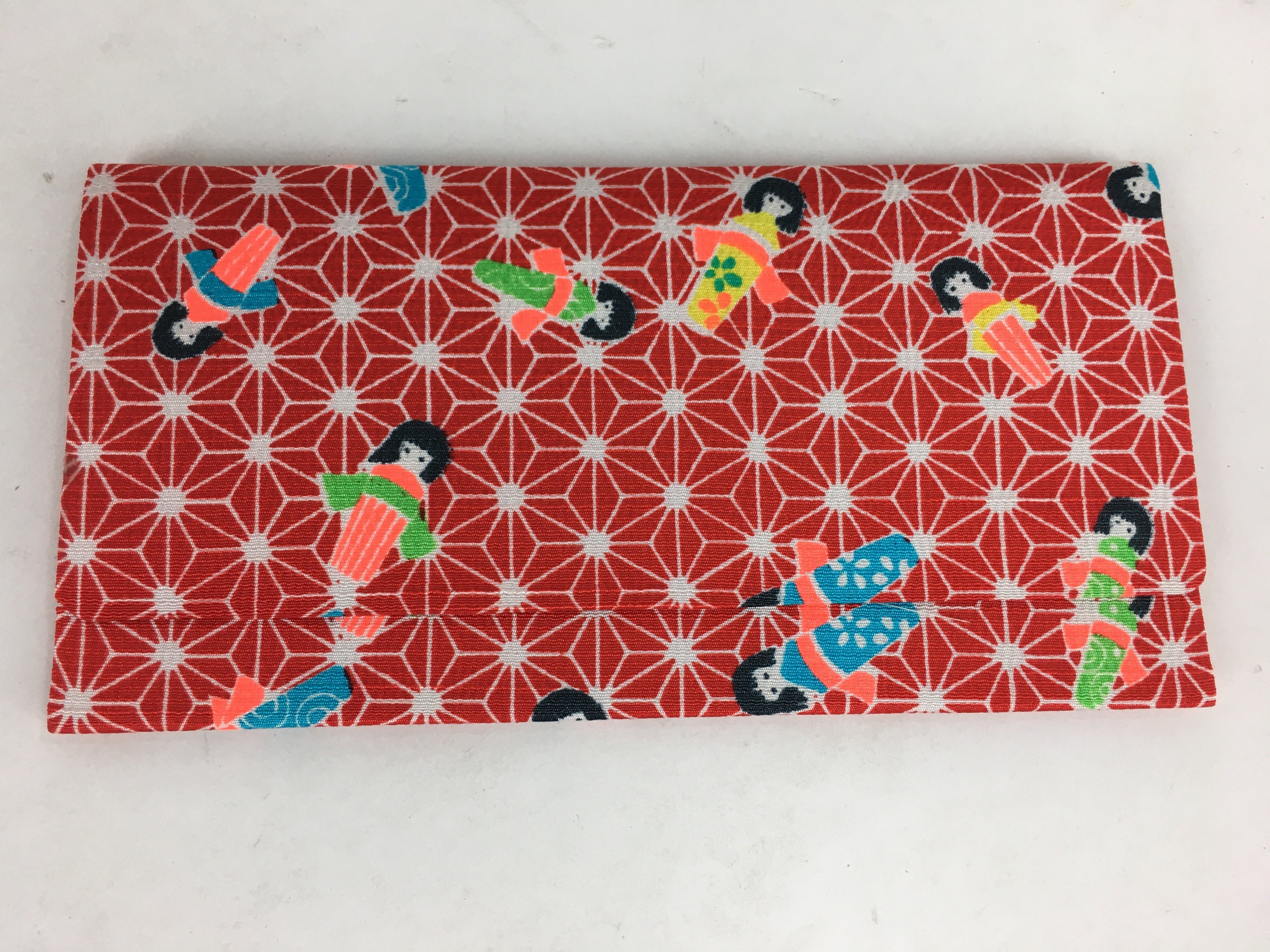 Japanese Folk Craft Fabric Long Wallet Vtg Yuzen Textile Flower Red KB49