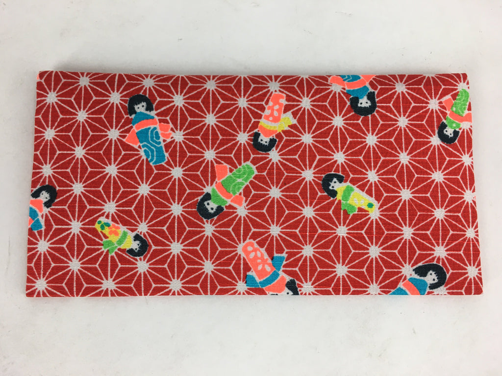 Japanese Folk Craft Fabric Long Wallet Vtg Yuzen Textile Flower Red KB49