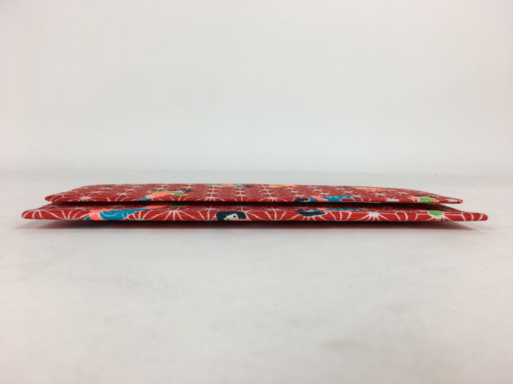 Japanese Folk Craft Fabric Long Wallet Vtg Yuzen Textile Flower Red KB49