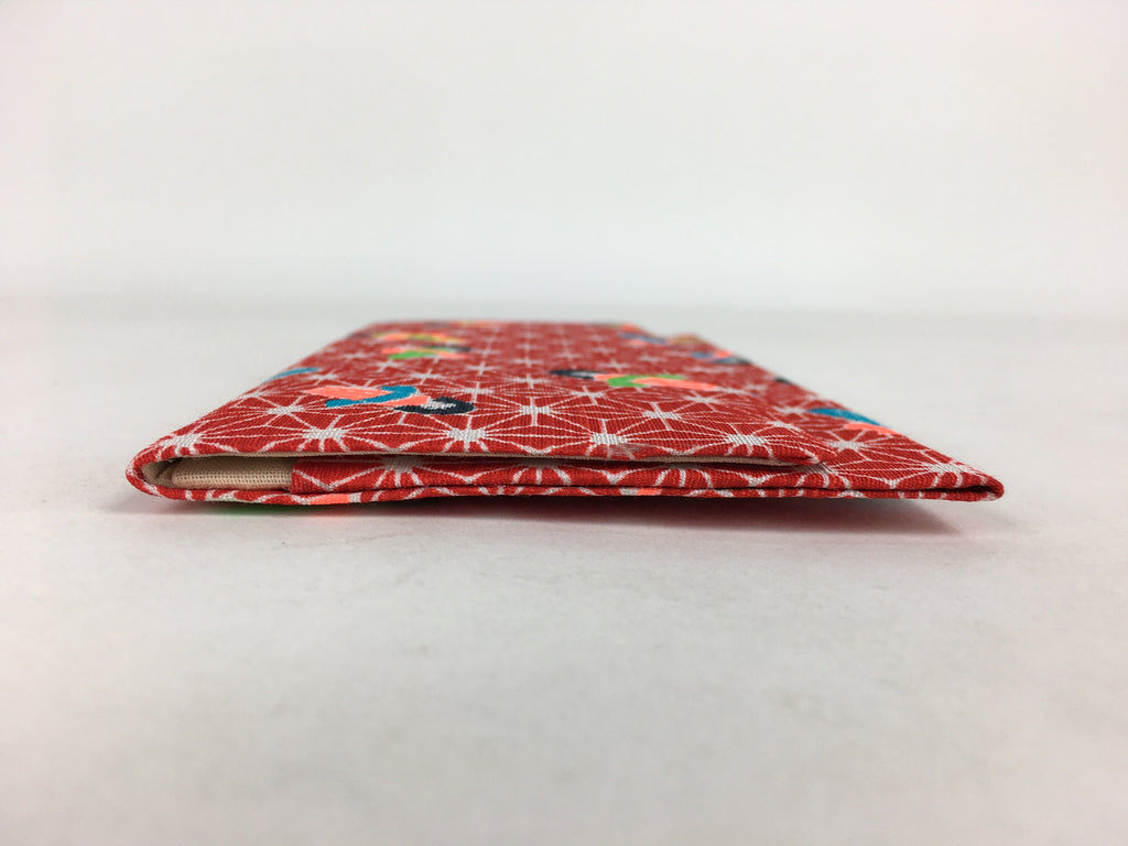 Japanese Folk Craft Fabric Long Wallet Vtg Yuzen Textile Flower Red KB49
