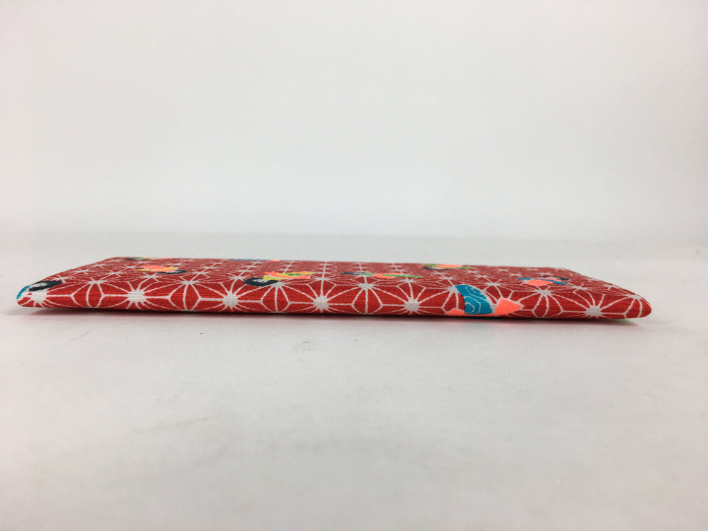 Japanese Folk Craft Fabric Long Wallet Vtg Yuzen Textile Flower Red KB49
