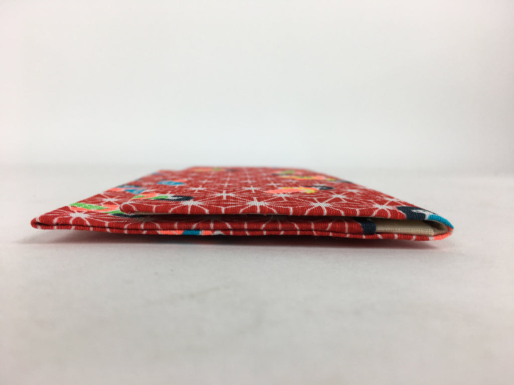 Japanese Folk Craft Fabric Long Wallet Vtg Yuzen Textile Flower Red KB49