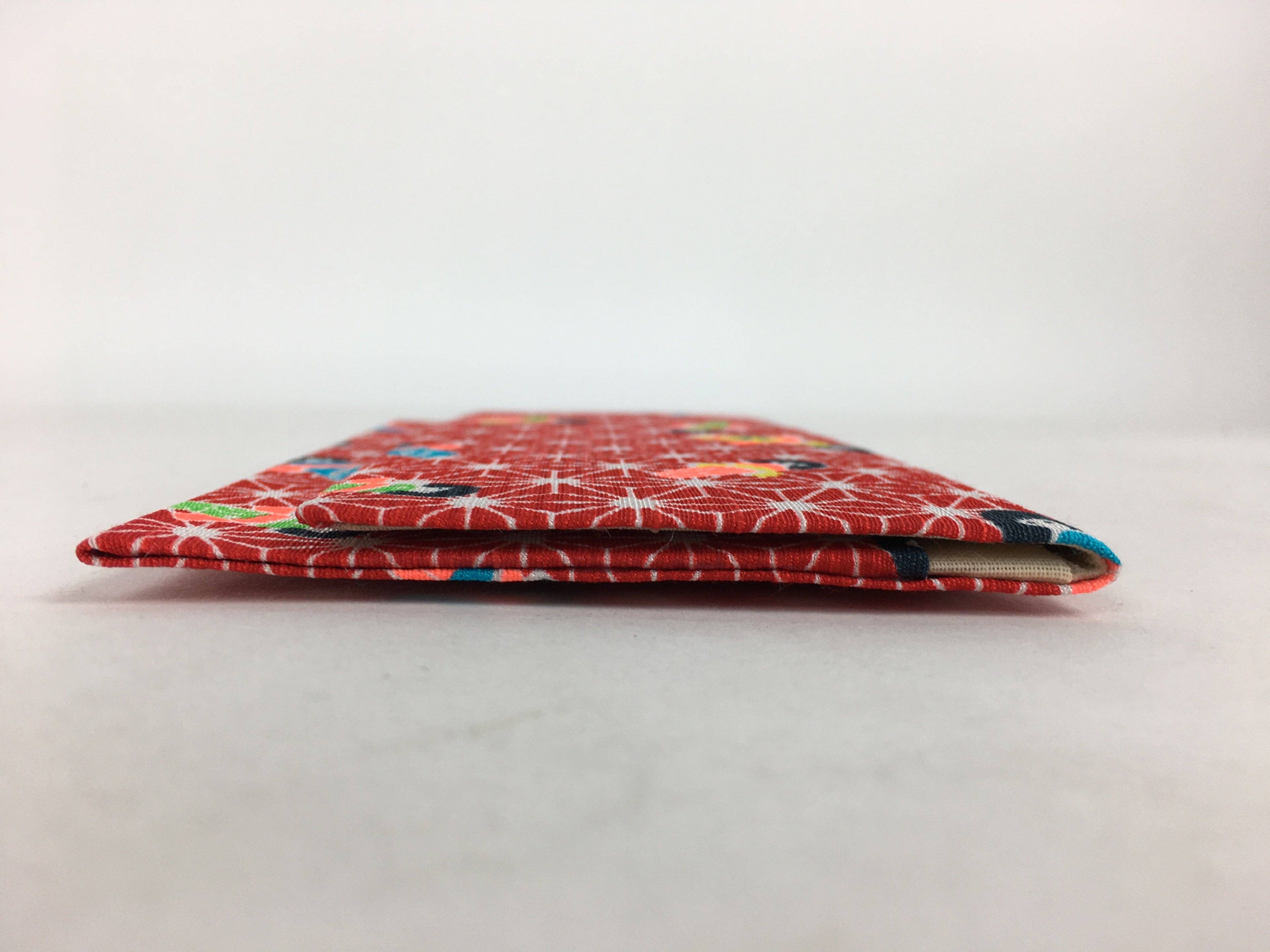 Japanese Folk Craft Fabric Long Wallet Vtg Yuzen Textile Flower Red KB49