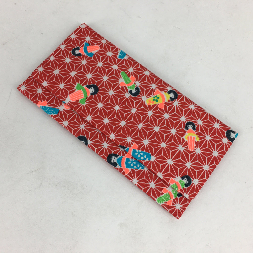 Japanese Folk Craft Fabric Long Wallet Vtg Yuzen Textile Flower Red KB49