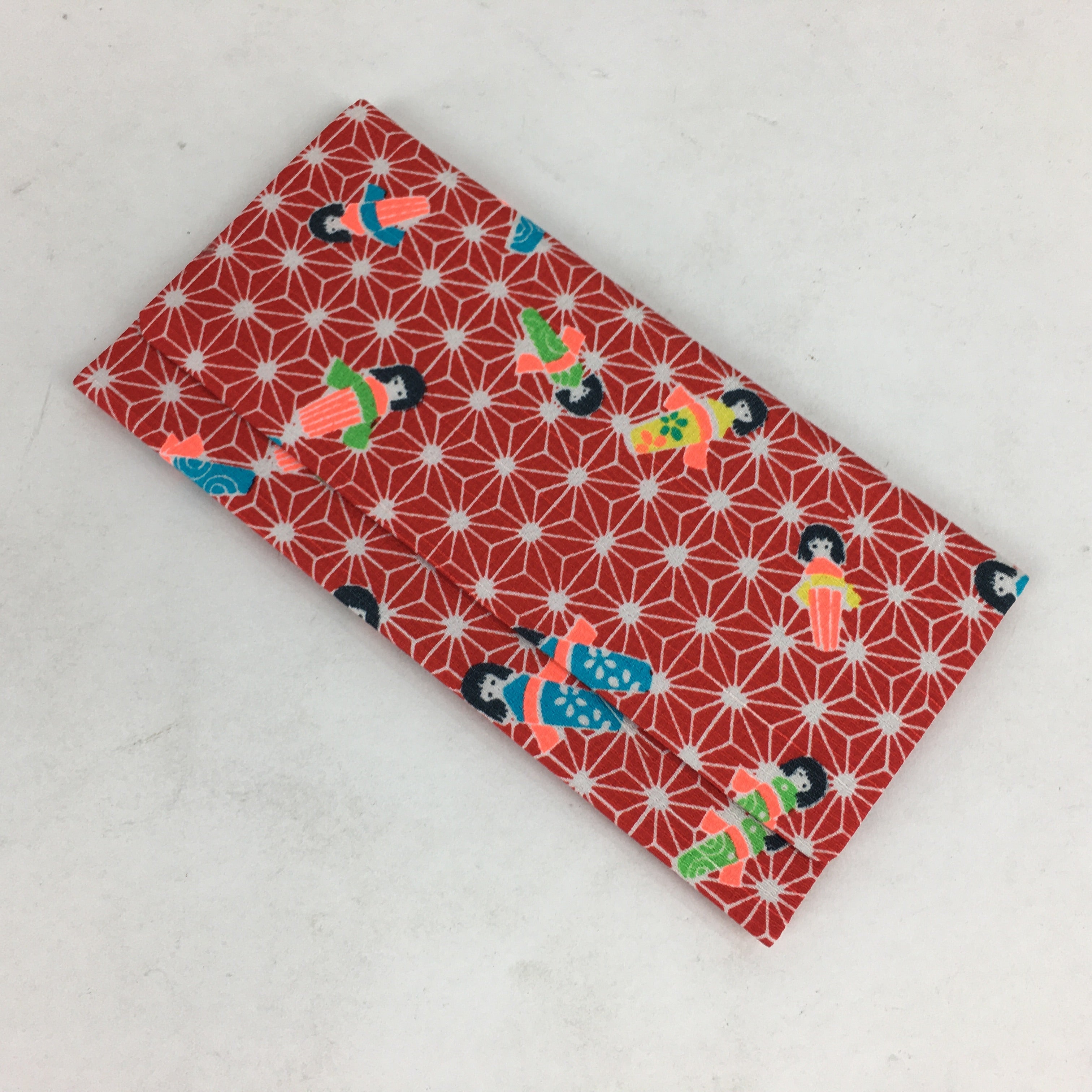 Japanese Folk Craft Fabric Long Wallet Vtg Yuzen Textile Flower Red KB49