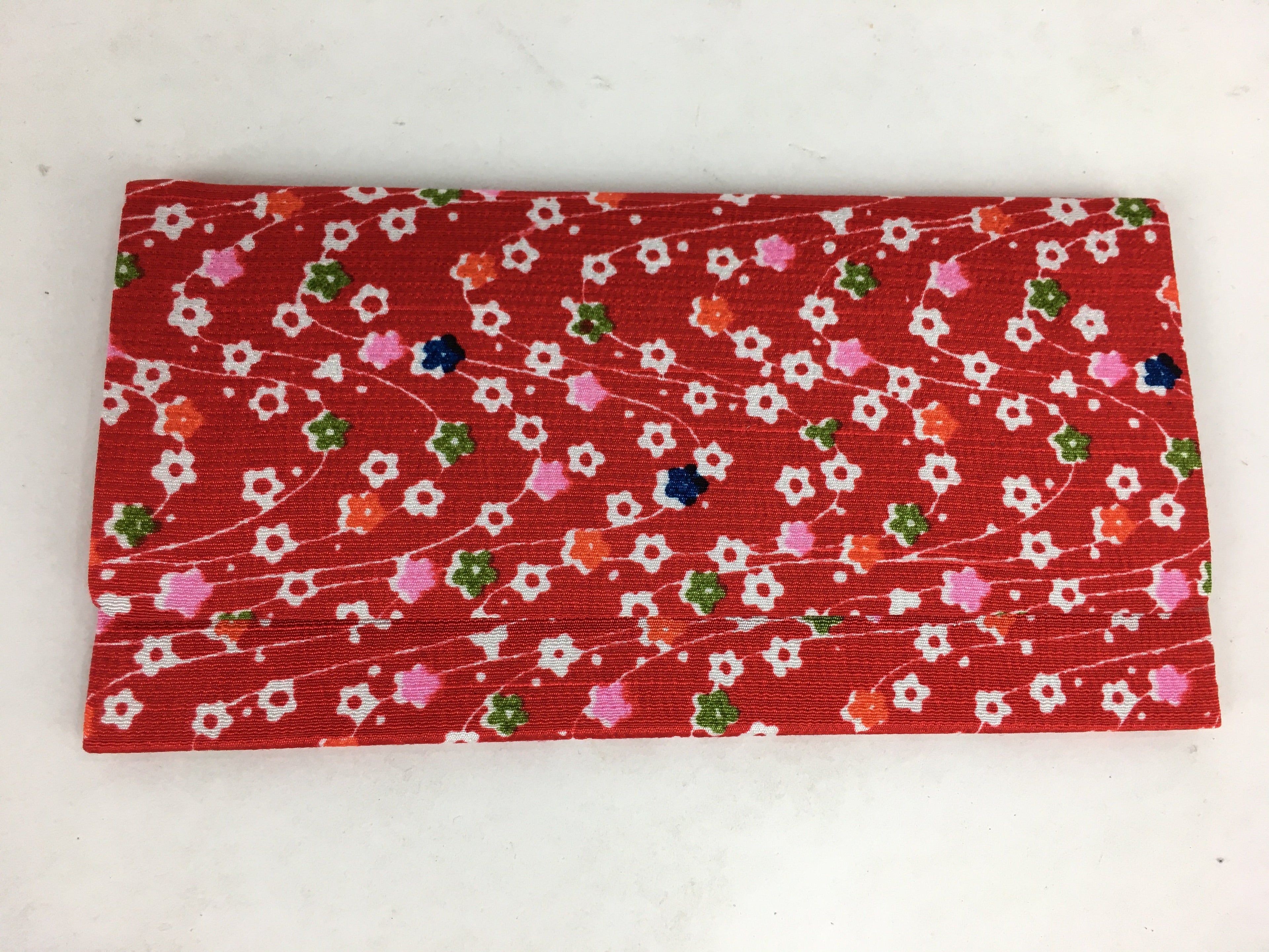 Japanese Folk Craft Fabric Long Wallet Vtg YuzenTextile Flower Red KB46