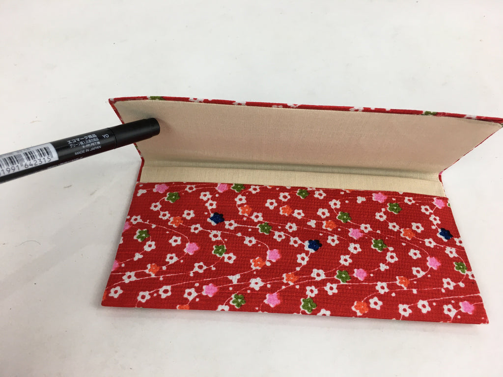 Japanese Folk Craft Fabric Long Wallet Vtg YuzenTextile Flower Red KB46