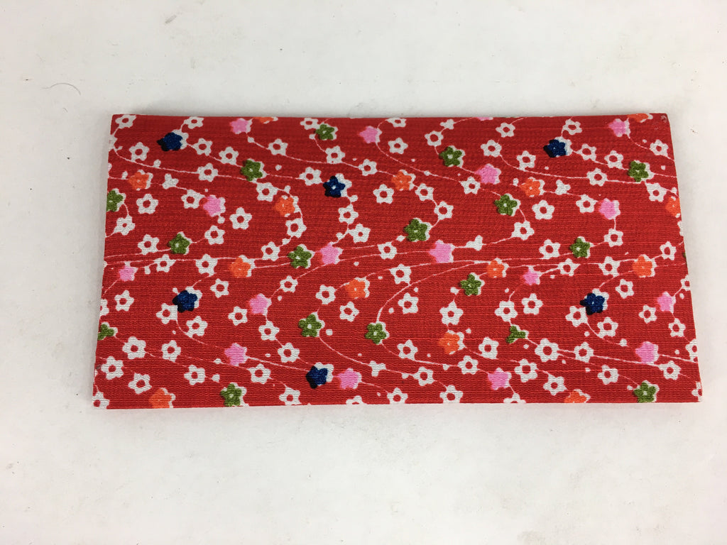 Japanese Folk Craft Fabric Long Wallet Vtg YuzenTextile Flower Red KB46