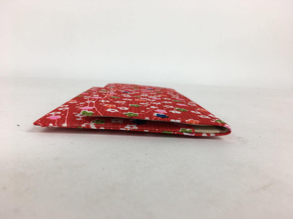 Japanese Folk Craft Fabric Long Wallet Vtg YuzenTextile Flower Red KB46