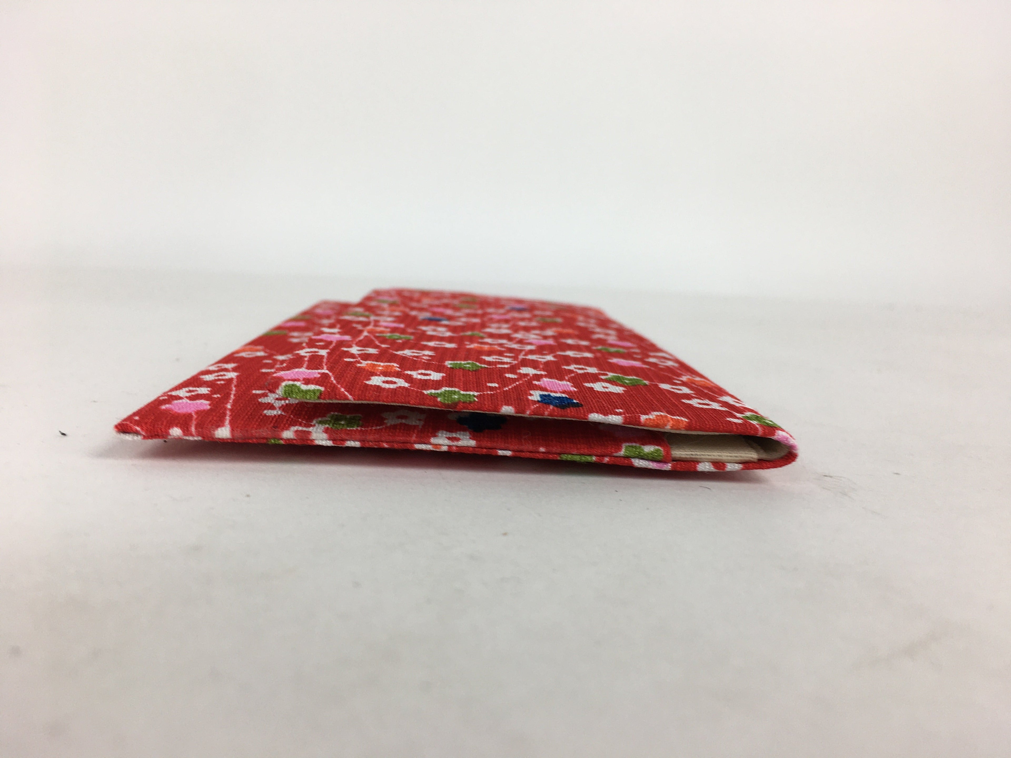 Japanese Folk Craft Fabric Long Wallet Vtg YuzenTextile Flower Red KB46