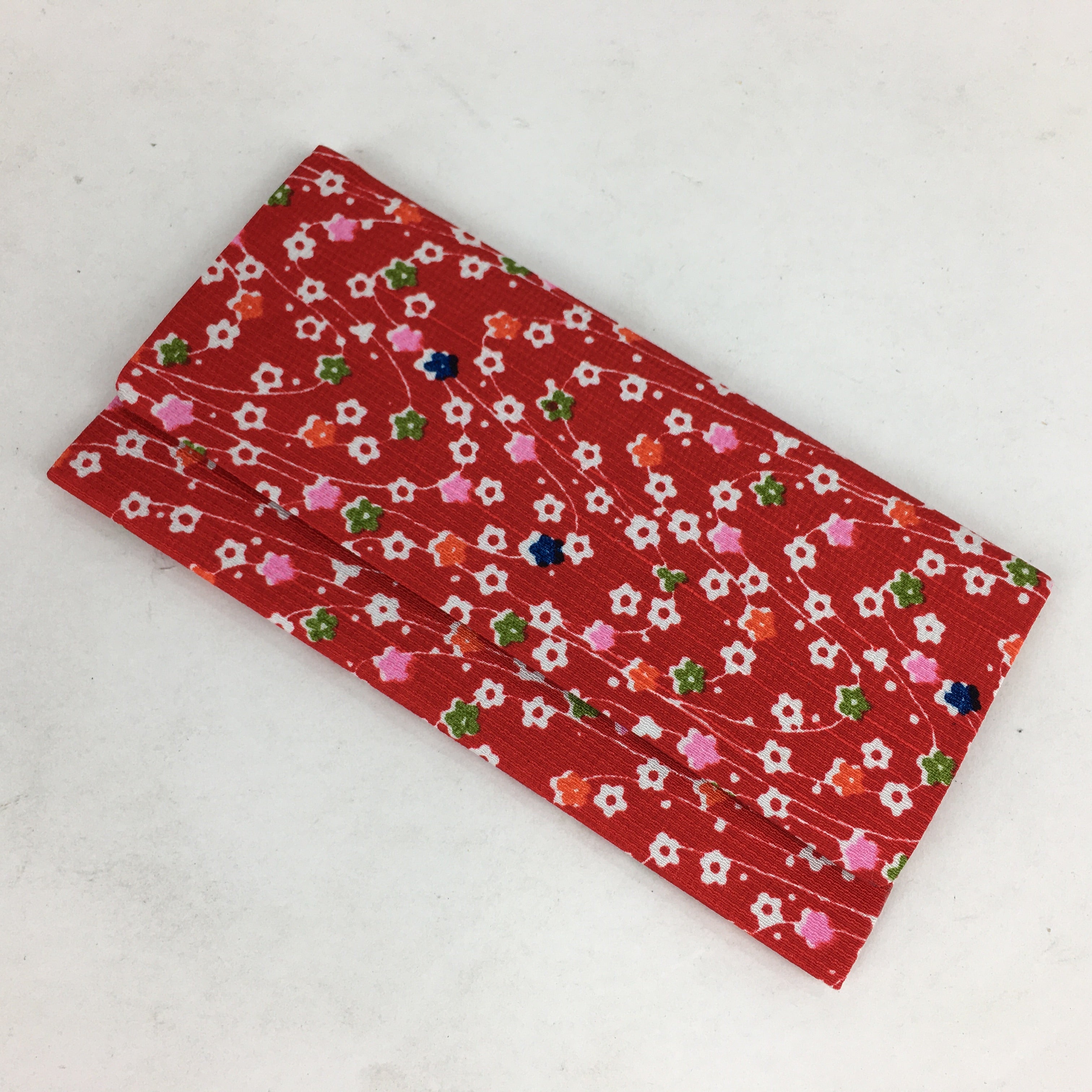 Japanese Folk Craft Fabric Long Wallet Vtg YuzenTextile Flower Red KB46