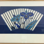 Japanese Framed Washi Paper Formwork Dyeing Vtg Kata-e Zome Blue FL58