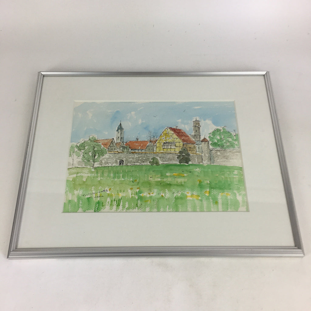 Japanese Framed Watercolor Painting Vtg Dinkelsbühl Germany M.Ueda FL57