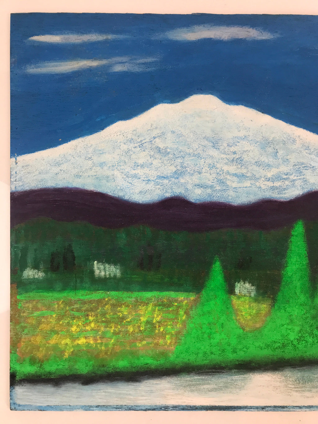 Japanese Fuji Mountain Valley Sponge Painting Landscape Original Unsigned FL185