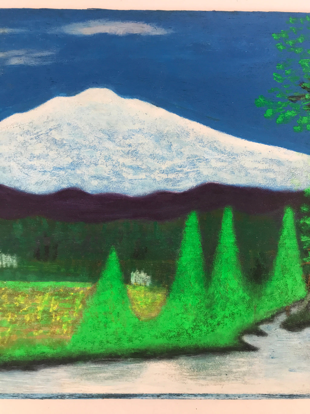 Japanese Fuji Mountain Valley Sponge Painting Landscape Original Unsigned FL185