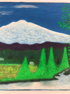 Japanese Fuji Mountain Valley Sponge Painting Landscape Original Unsigned FL185