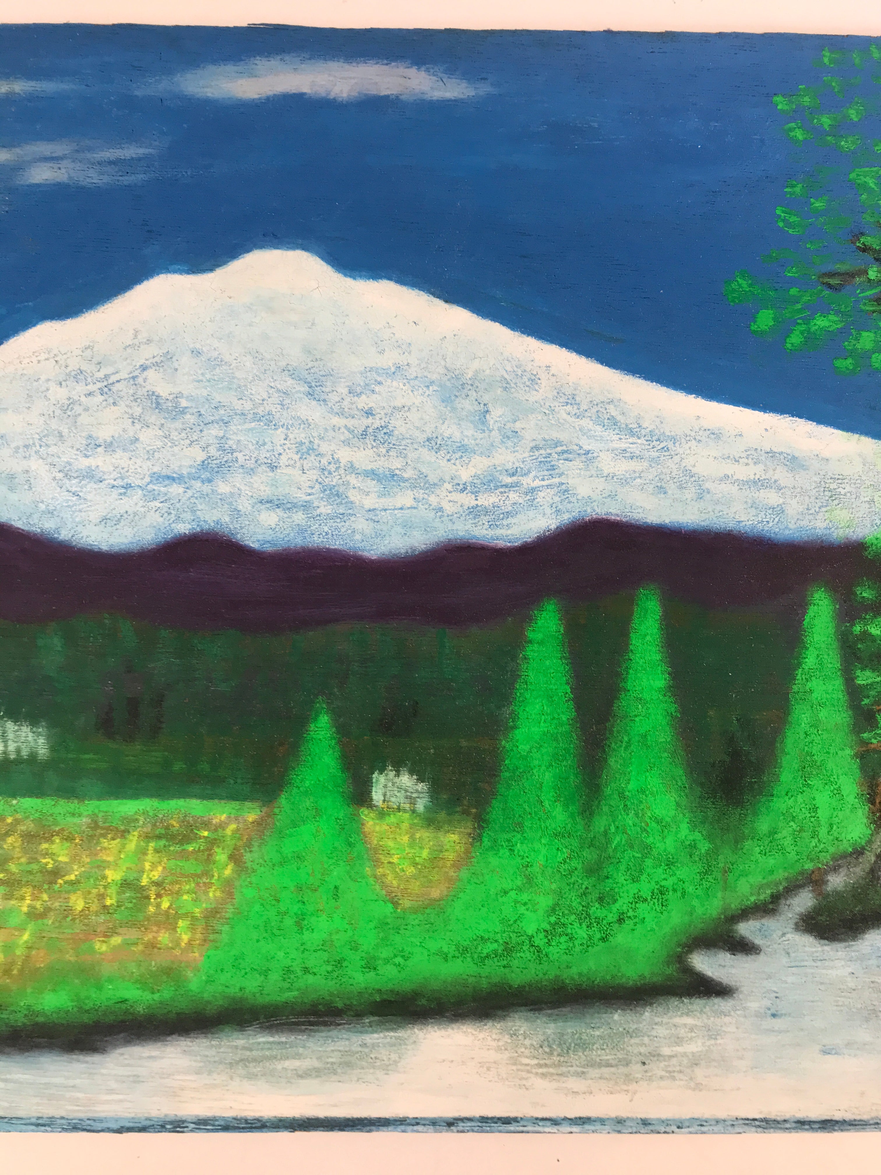 Japanese Fuji Mountain Valley Sponge Painting Landscape Original Unsigned FL185