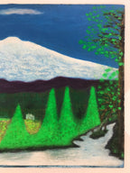 Japanese Fuji Mountain Valley Sponge Painting Landscape Original Unsigned FL185