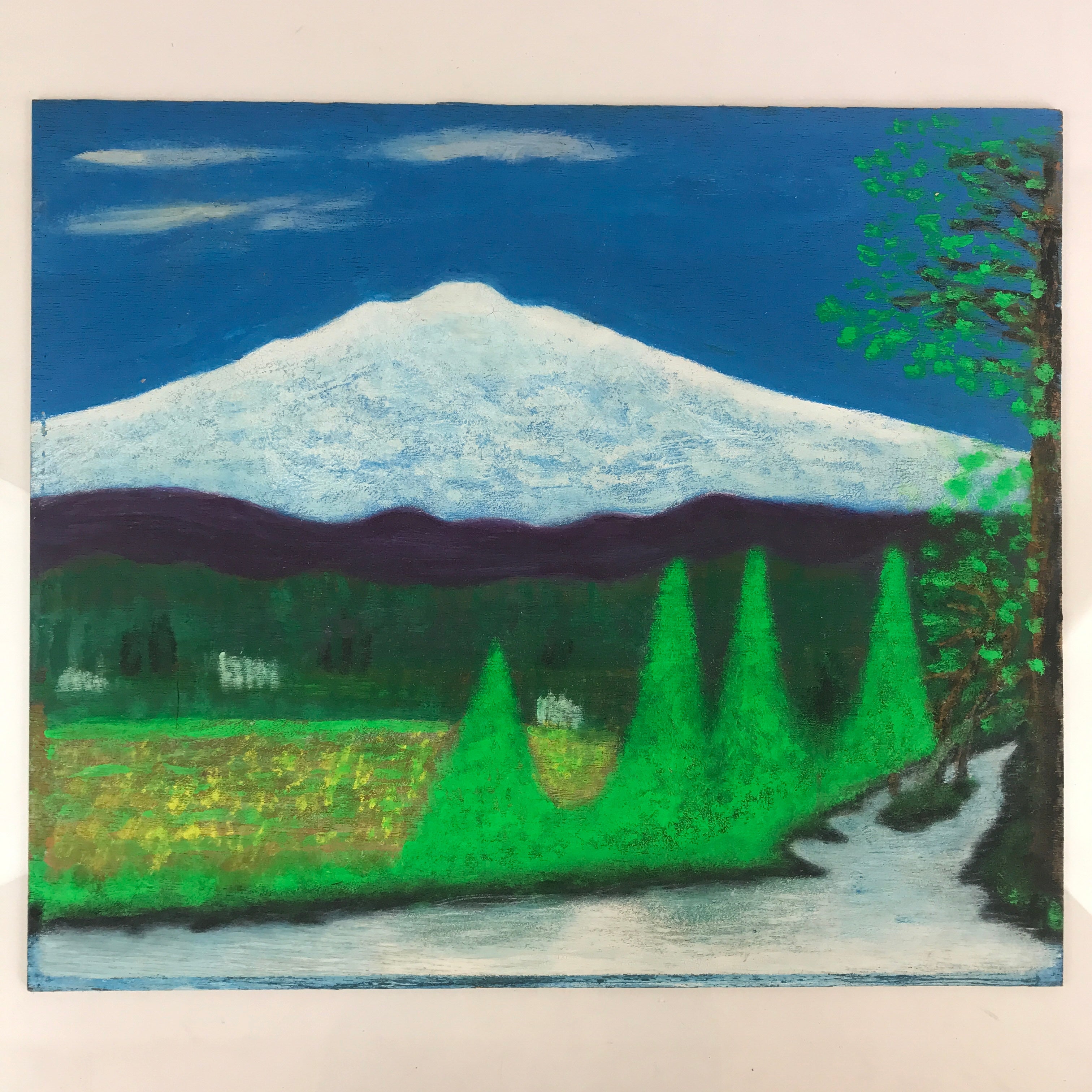 Japanese Fuji Mountain Valley Sponge Painting Landscape Original Unsigned FL185