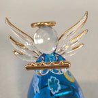 Japanese Galss Music Box Vtg Angel Figurine Blue Wing Hokkaido Otaru JK124
