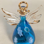 Japanese Galss Music Box Vtg Angel Figurine Blue Wing Hokkaido Otaru JK124
