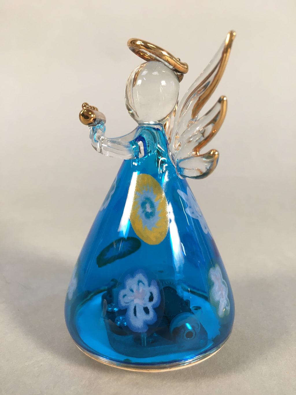 Japanese Galss Music Box Vtg Angel Figurine Blue Wing Hokkaido Otaru JK124