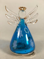 Japanese Galss Music Box Vtg Angel Figurine Blue Wing Hokkaido Otaru JK124