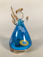 Japanese Galss Music Box Vtg Angel Figurine Blue Wing Hokkaido Otaru JK124