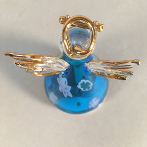 Japanese Galss Music Box Vtg Angel Figurine Blue Wing Hokkaido Otaru JK124