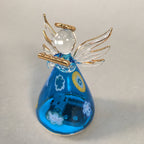 Japanese Galss Music Box Vtg Angel Figurine Blue Wing Hokkaido Otaru JK124