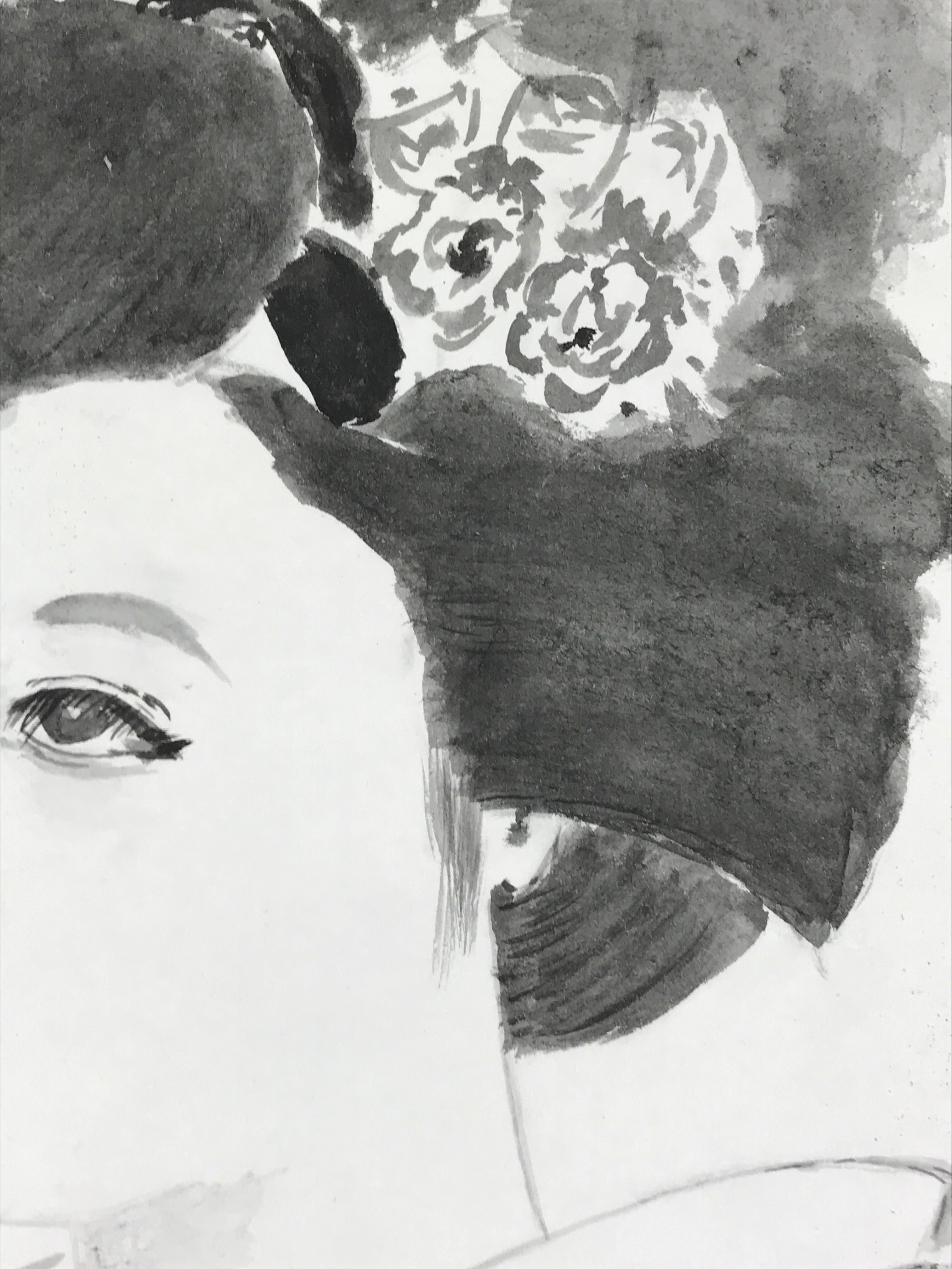 Japanese Geisha Art Board Painting Shikishi Paper Kimono Portrait Woman A494