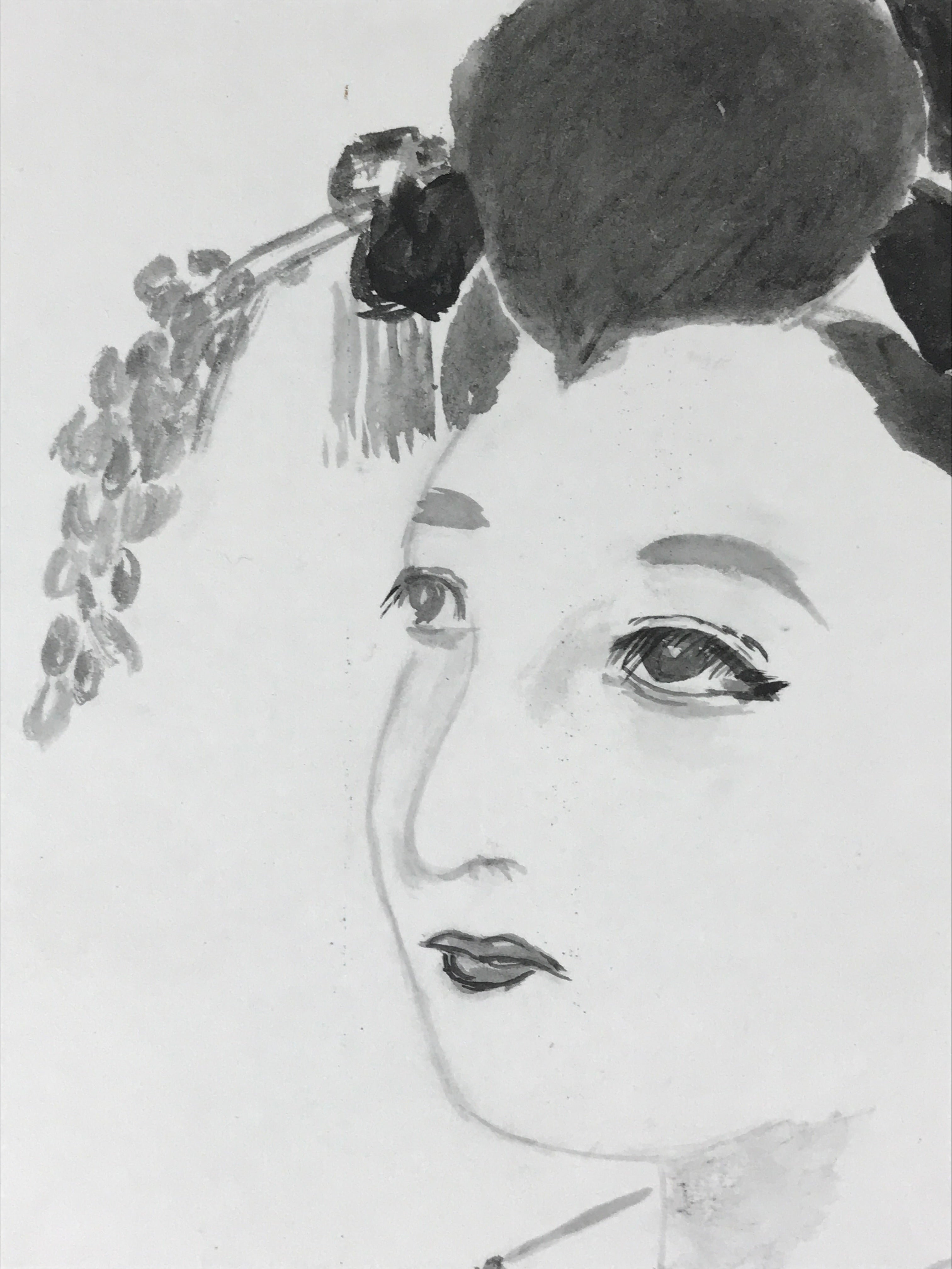 Japanese Geisha Art Board Painting Shikishi Paper Kimono Portrait Woman A494